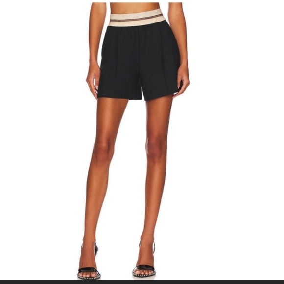 Women's Helmut Lang Logo Band Pull On Shorts In Black Stretch Wool Size 8